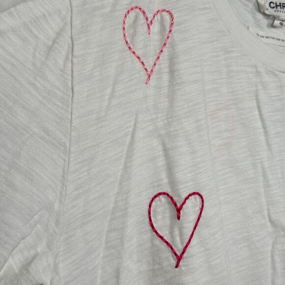 CHRLDR Embroidered Heart Tee White Pink Stitching Size Large 100% Cotton Slub - Picture 5 of 5